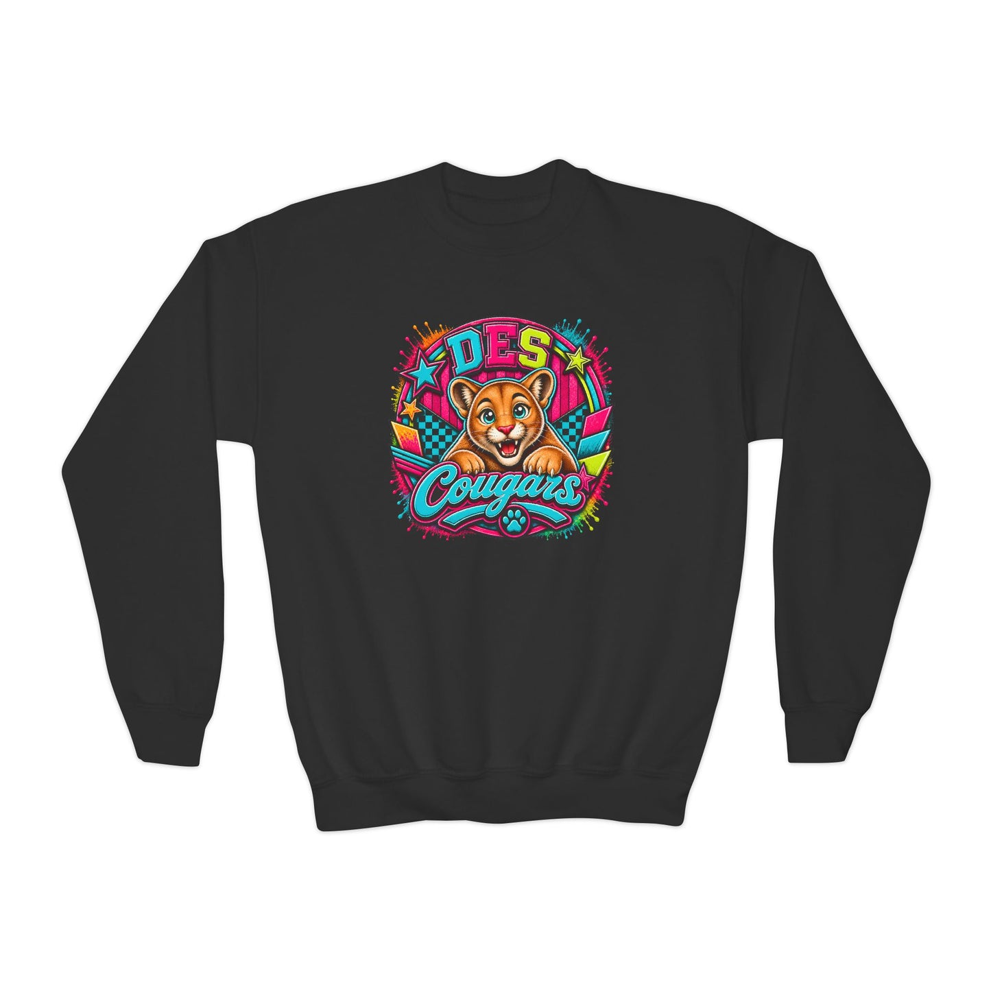 GILDAN - Youth Crewneck Sweatshirt — Vibrant 'DES Cougars' Mascot Graphic
