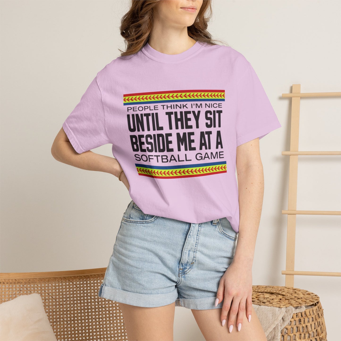 COMFORT COLORS - Softball Game T-Shirt – "People Think I'm Nice Until They Sit Beside Me at a Softball Game"