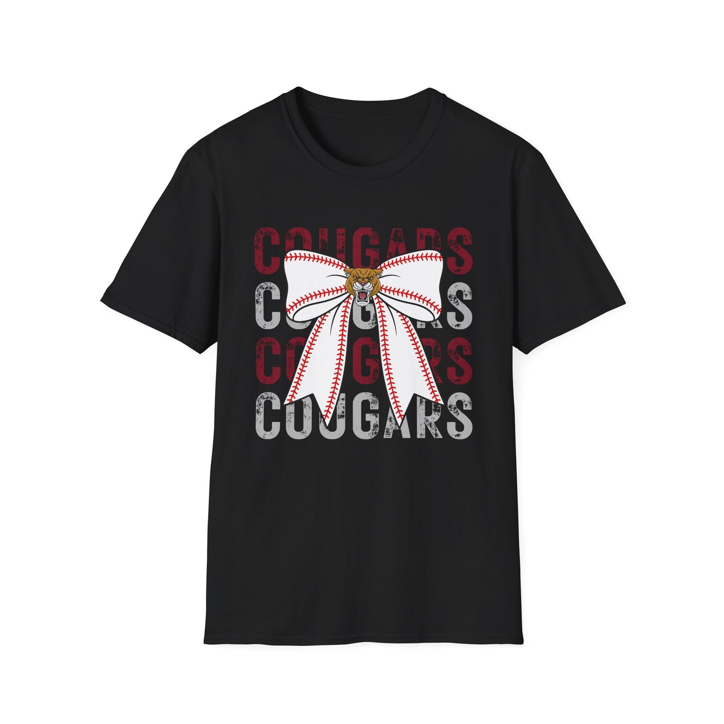 Cougars Bow Baseball T-Shirt — Cheer Team Spirit Tee