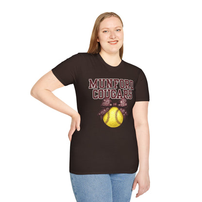Munford Cougars Softball T-Shirt — Yellow Ball with Bow Team Tee