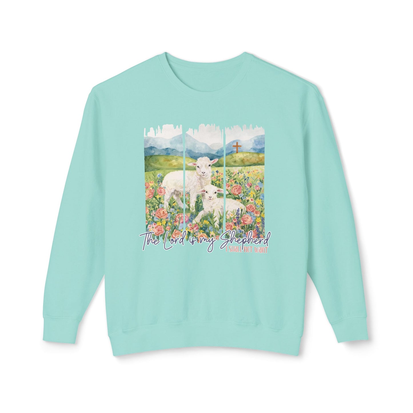 COMFORT COLORS - Shepherd Lamb Crewneck Sweatshirt — "Thou Wilt Keep Him in Perfect Peace" Floral Lamb Design