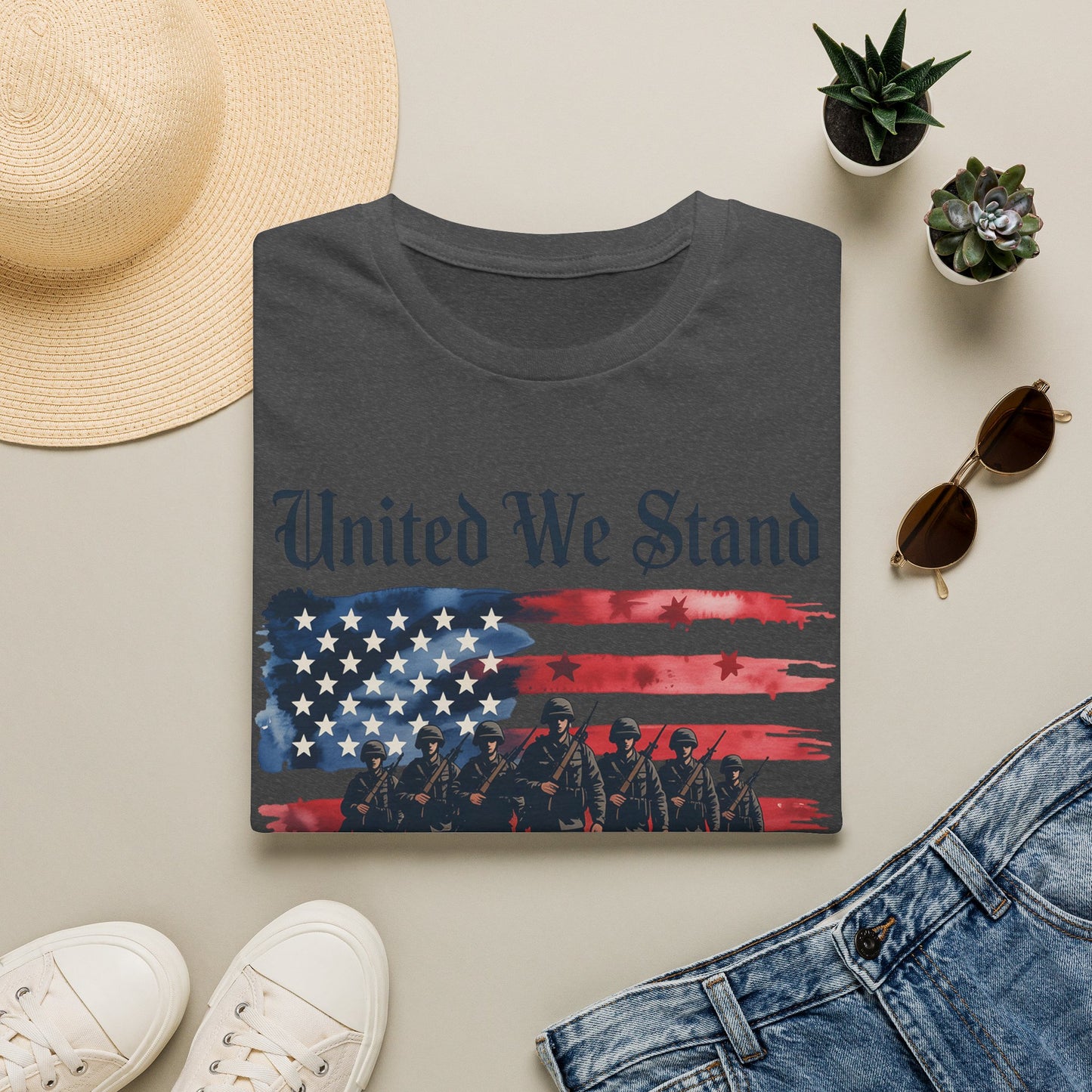 GILDAN - United We Stand T-Shirt — Patriotic American Flag Military Tribute Tee