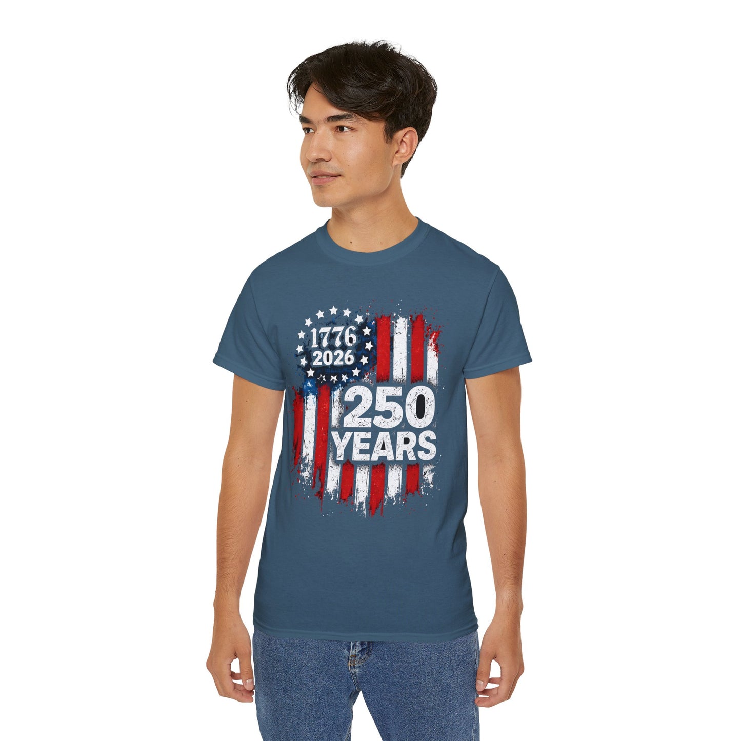 GILDAN - 250 Years American Flag T-Shirt — 1776–2026 Patriotic Independence Day Tee