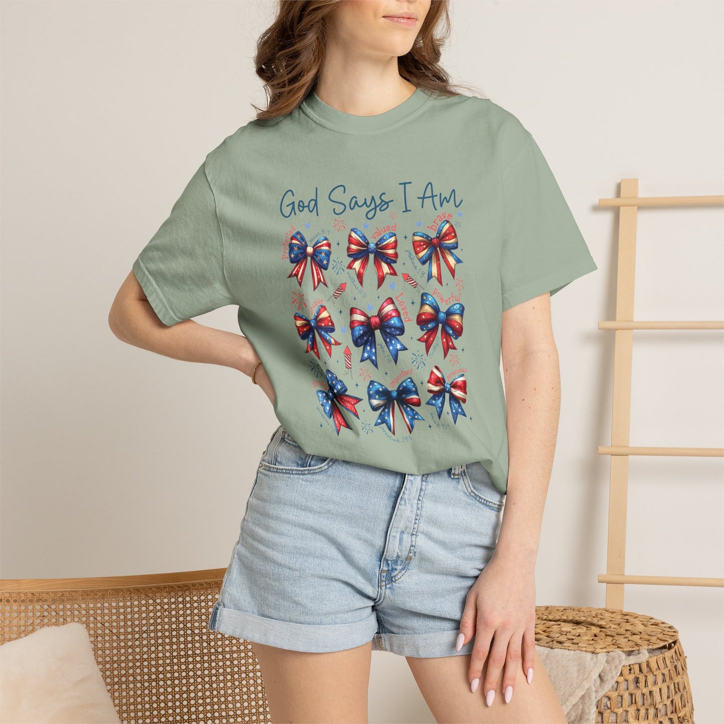 COMFORT COLORS God Says I Am Patriotic Ribbon T-Shirt
