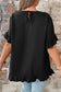 Black Solid Color Ruffle Trim Petal Sleeve Plus Size Tee