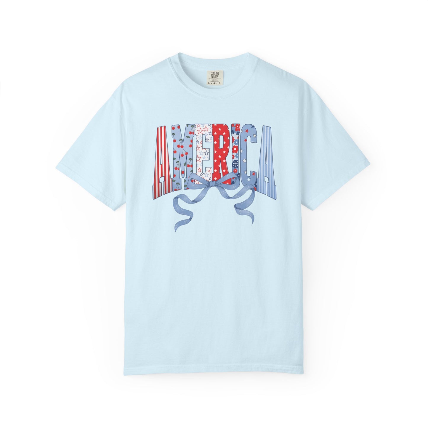 COMFORT COLORS  - America Graphic T-Shirt – Patriotic Red White Blue Tee with Ribbon