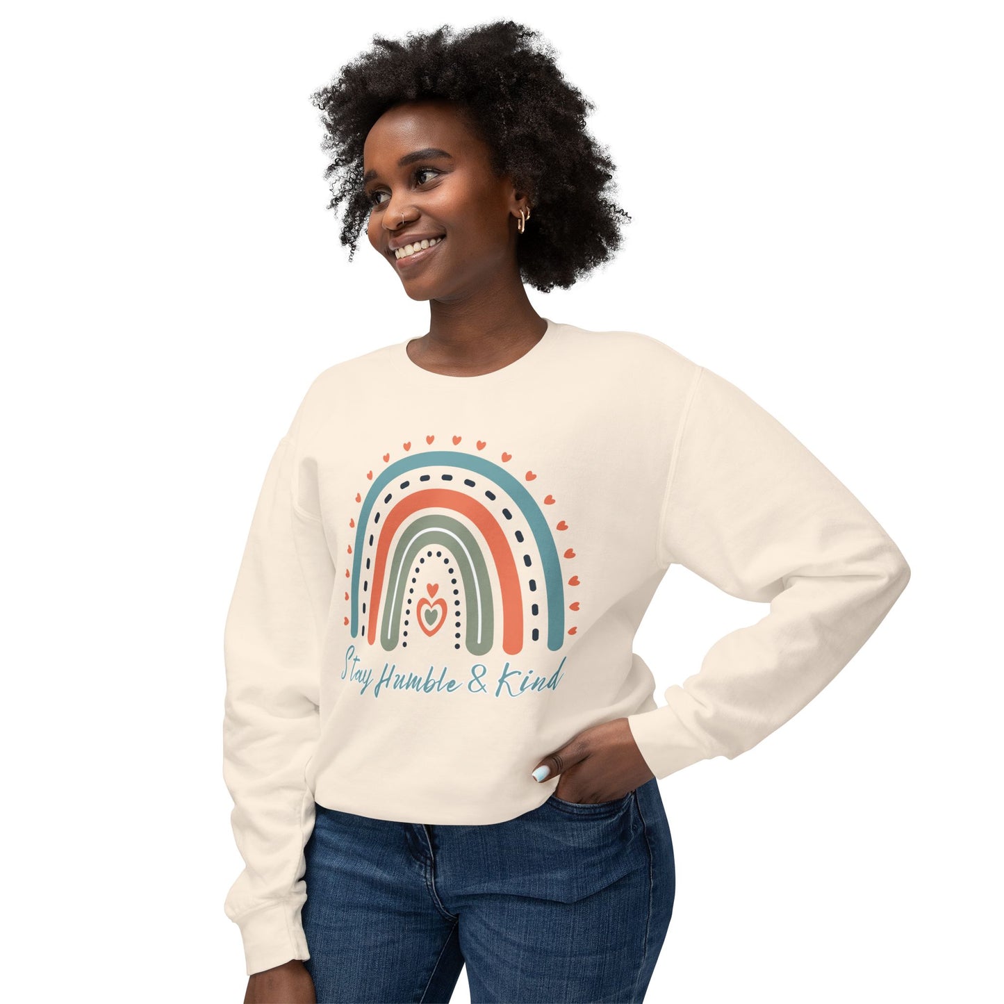 COMFORT COLORS -  Crewneck Sweatshirt - 'Stay Humble & Kind' Pastel Rainbow