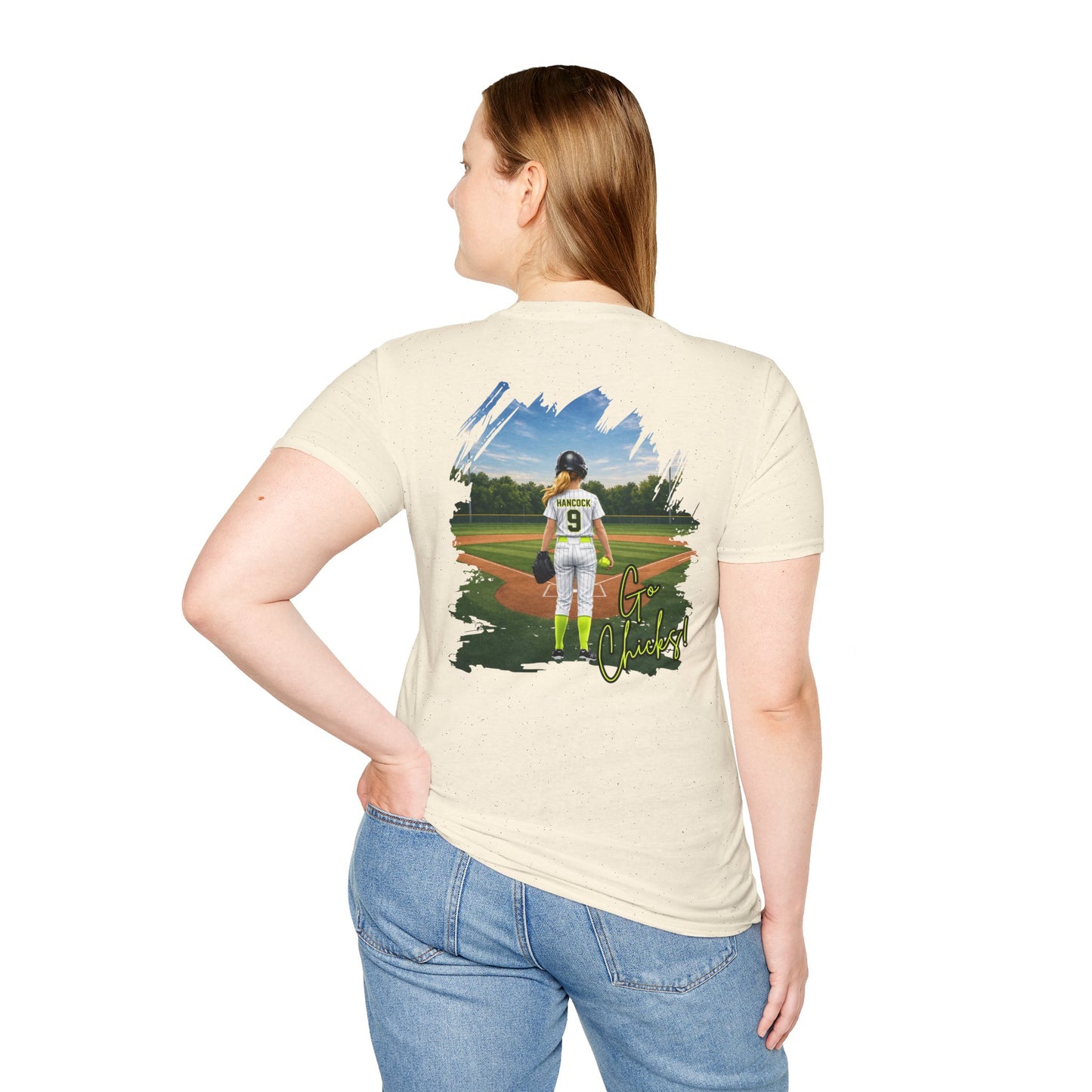 ***DO NOT ORDER THIS SHIRT - CONTACT ME @REFININGFAITHCOMPANY@GMAIL.COM TO PERSONALIZE THIS *** Softstyle T-Shirt - Custom Softball Player Photo Tee (Back Print)
