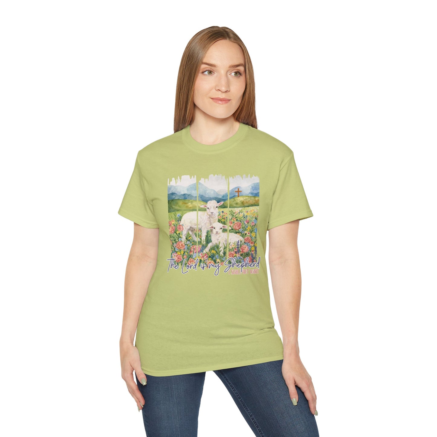 GILDAN - Lamb In Wildflowers Tee – "The Lord Is My Shepherd" Cotton T-Shirt