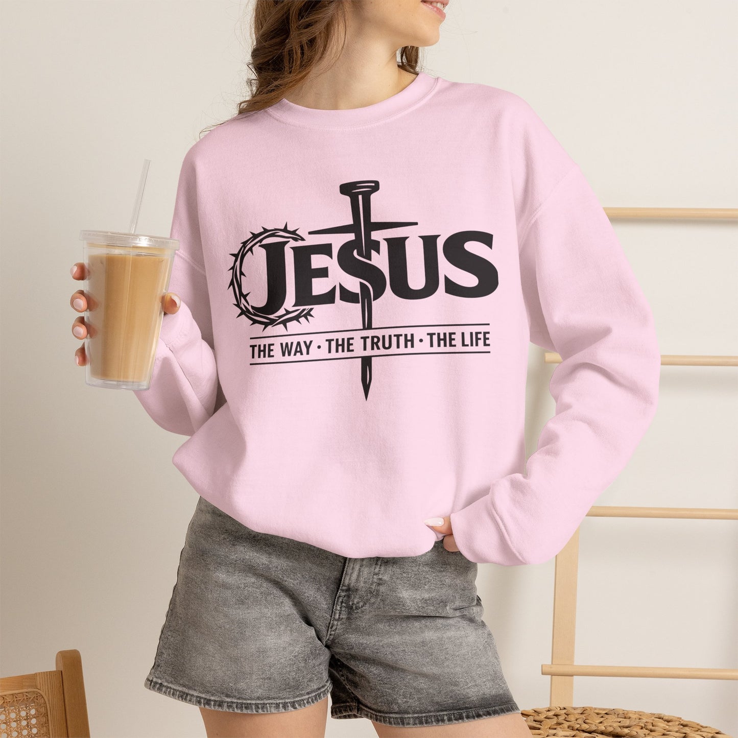 GILDAN - Jesus Crown of Thorns Crewneck Sweatshirt — "The Way · The Truth · The Life"