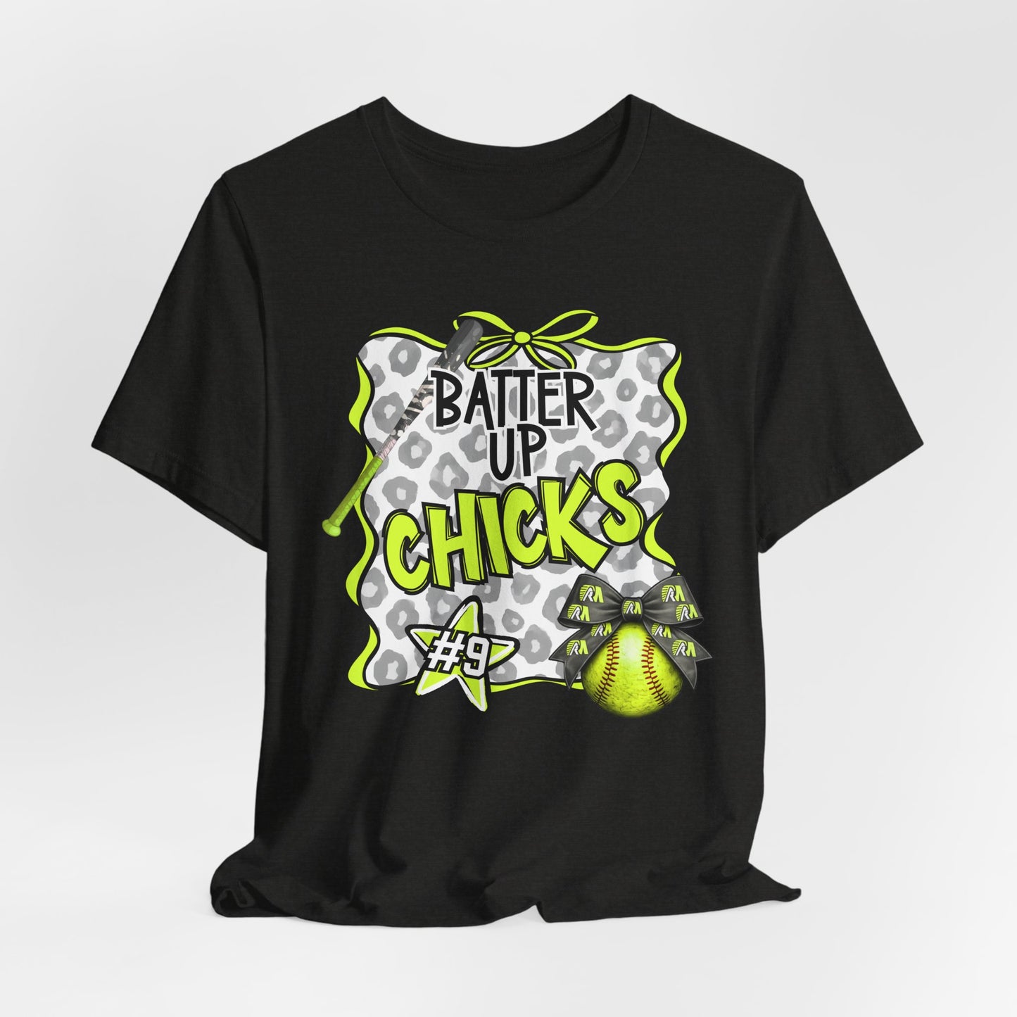 ***NEED TO PERSONALIZE THIS ? DO NOT ORDER THIS SHIRT - CONTACT ME @REFININGFAITHCOMPANY@GMAIL.COM TO PERSONALIZE THIS ***  - Batter Up Chicks Softball T-Shirt — "Batter Up Chicks #9" Neon Green Team...
