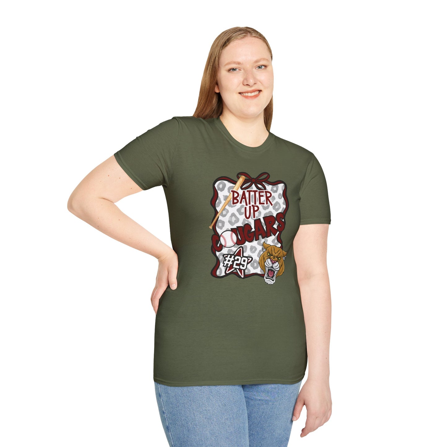 ** ***DO NOT ORDER THIS SHIRT - CONTACT ME @REFININGFAITHCOMPANY@GMAIL.COM TO PERSONALIZE THIS ***  Batter Up Cougars Baseball T-Shirt — #29 Team Spirit Tee