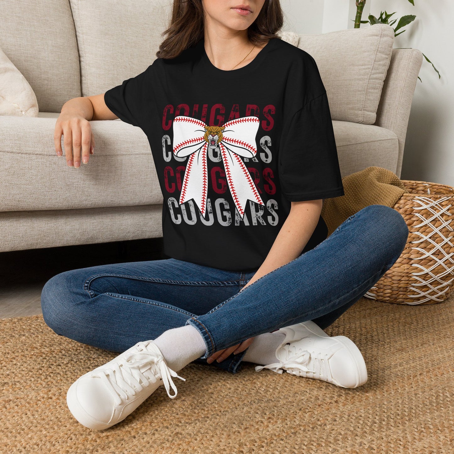 GILDAN - Cougars Bow Baseball T-Shirt — Cheer Team Spirit Tee