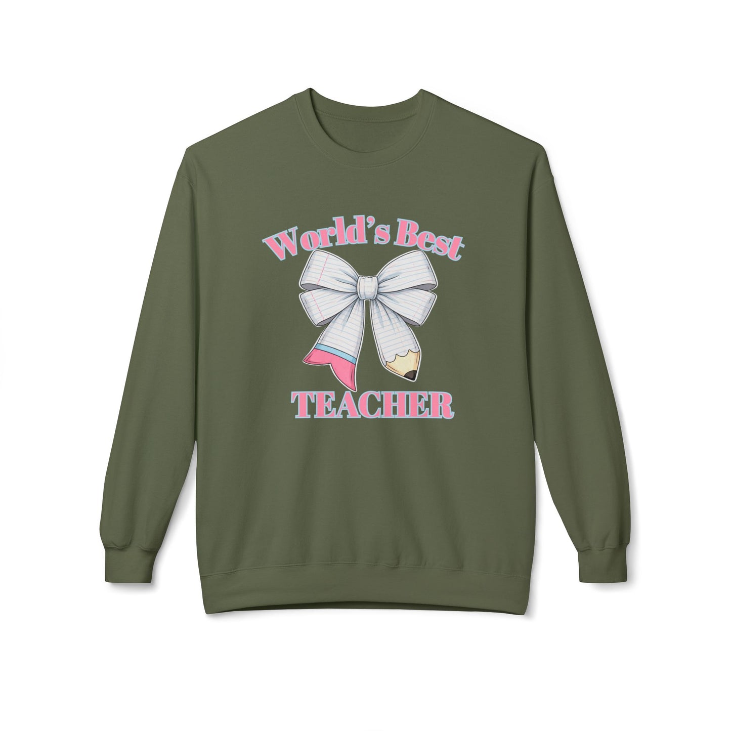 World’s Best Teacher Crewneck Sweatshirt — Bow & Pencil Teacher Gift