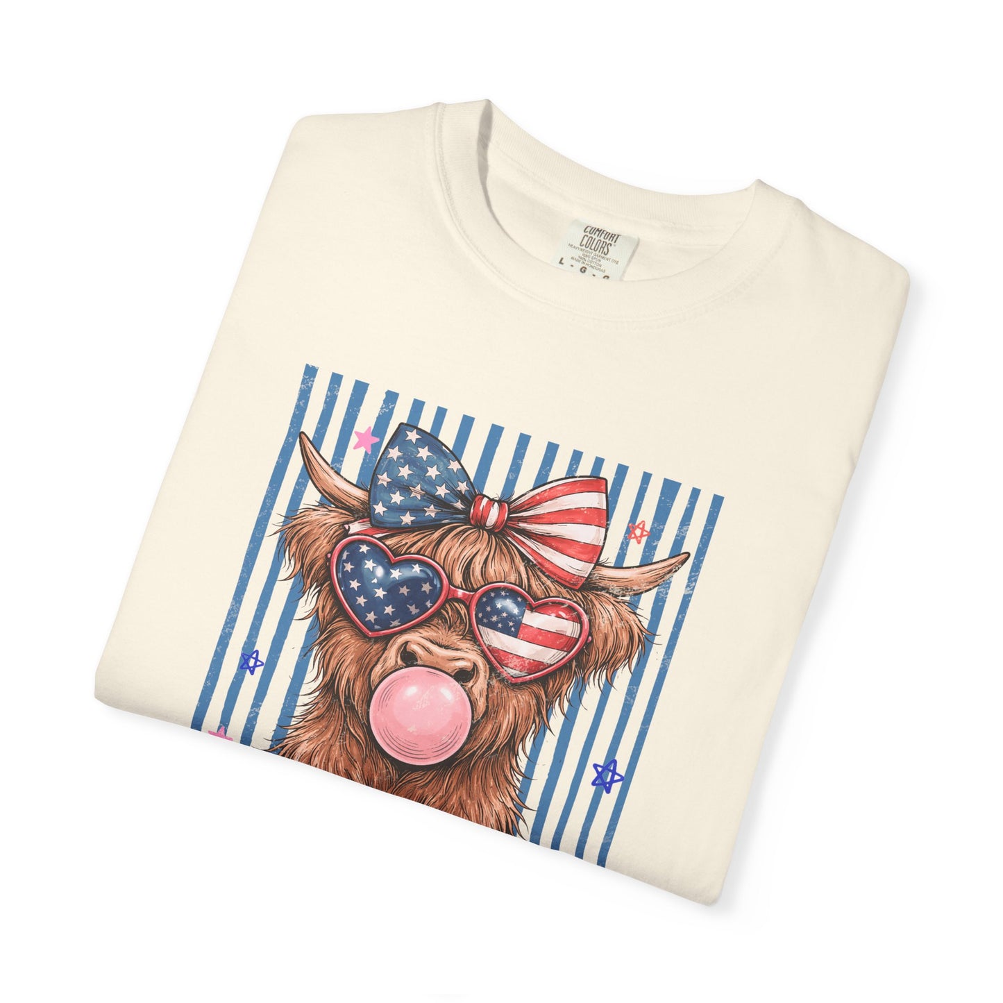 COMFORT COLORS - All American Girl T-Shirt — Patriotic Cow Pup Graphic Tee
