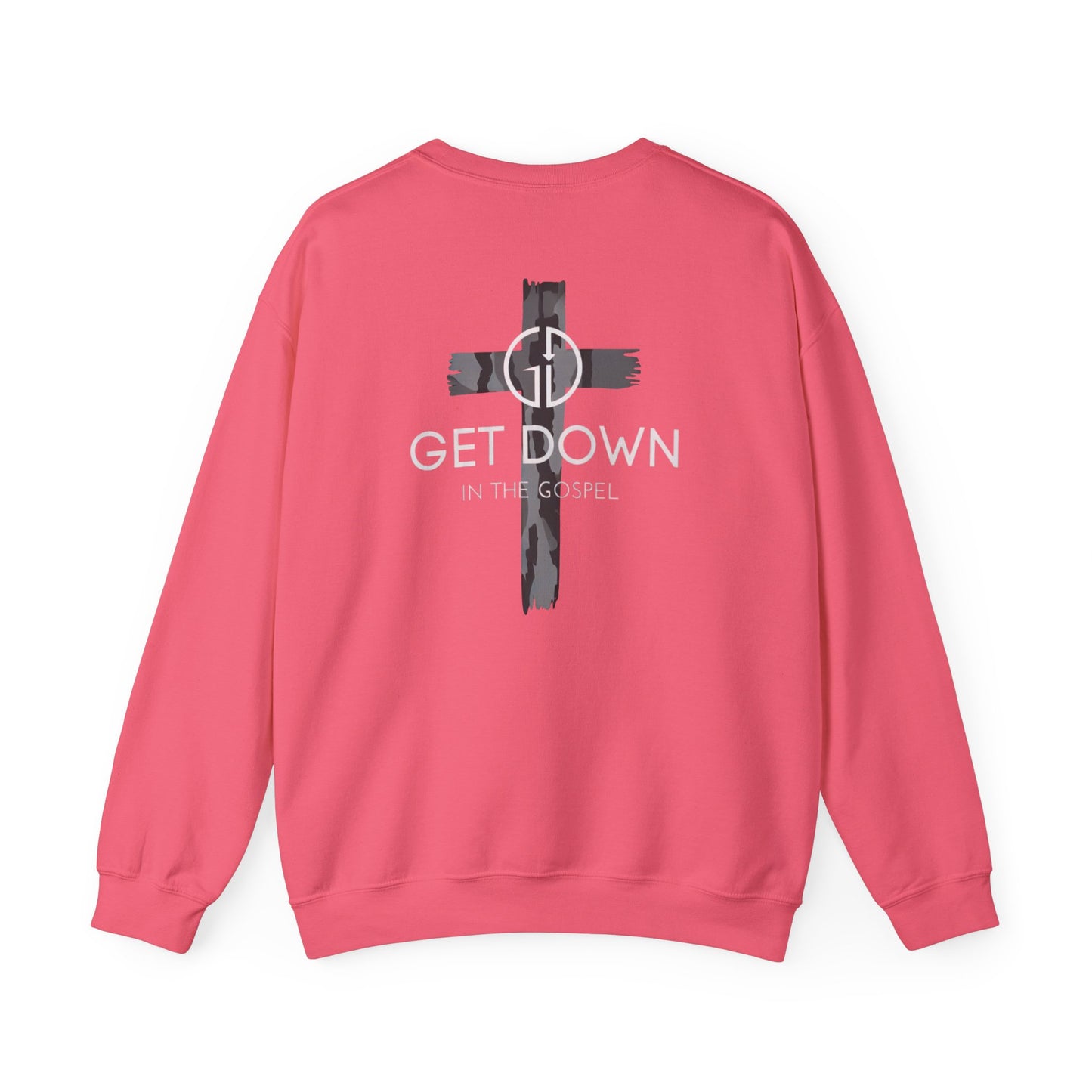 GILDAN - GET DOWN IN THE GOSPEL ADULT SWEATSHIRT GRAY CAMO CROSS