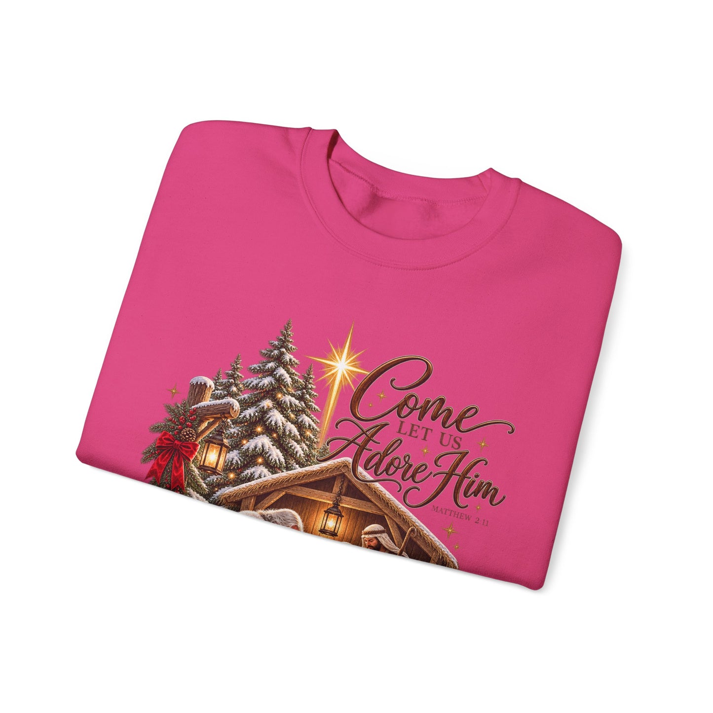 GILDAN - Crewneck Sweatshirt - 'Come Let Us Adore Him' Nativity Christmas Sweatshirt