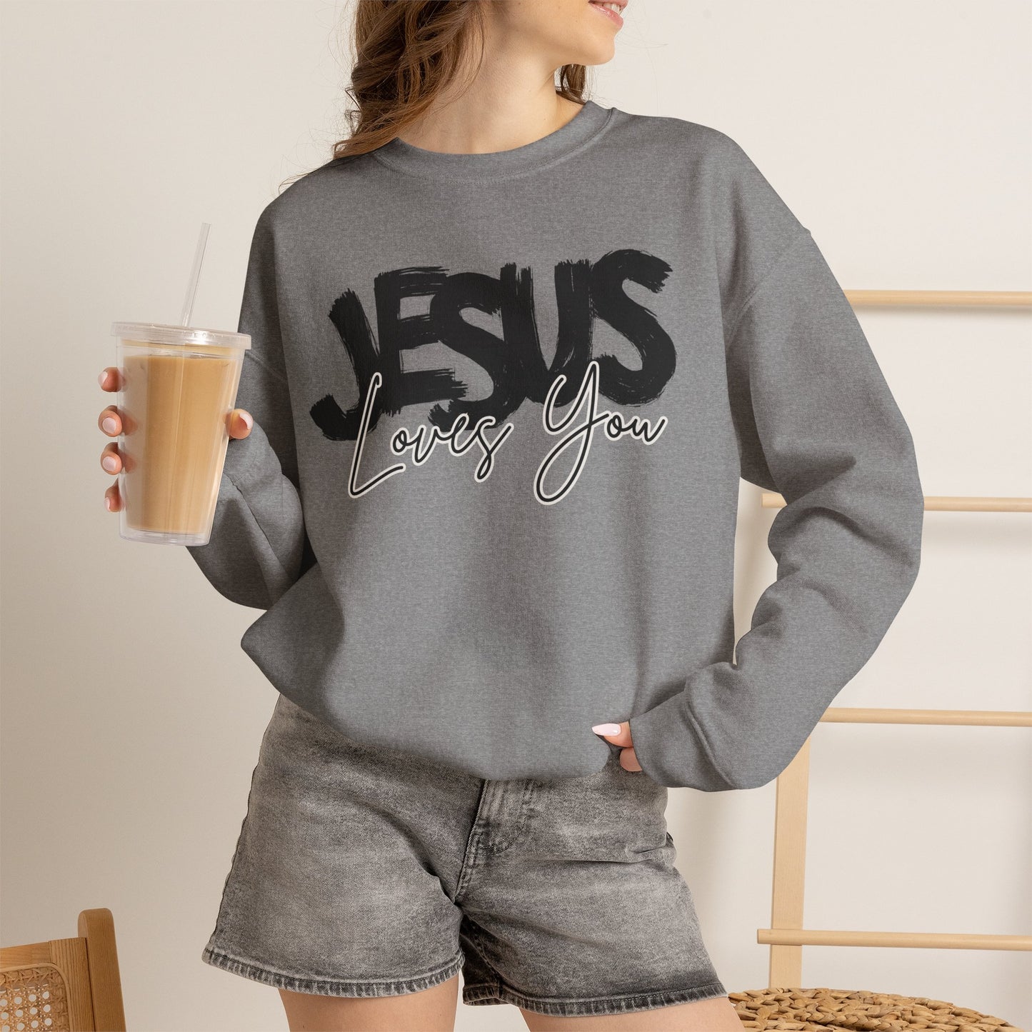 GILDAN - JESUS LOVES YOU NEUTRAL ADULT SWEATSHIRT