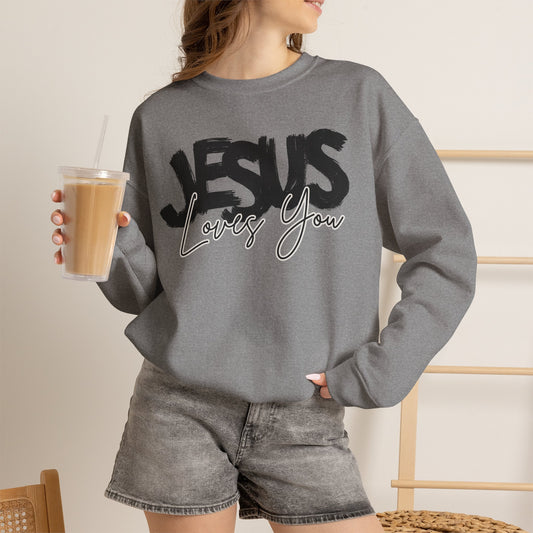 GILDAN - JESUS LOVES YOU NEUTRAL ADULT SWEATSHIRT