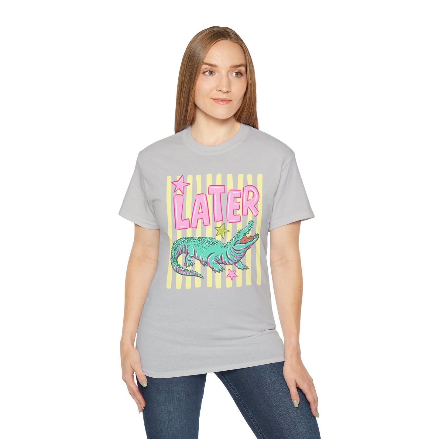 Later Alligator T‑Shirt — Retro Pink & Teal Gator Graphic Tee