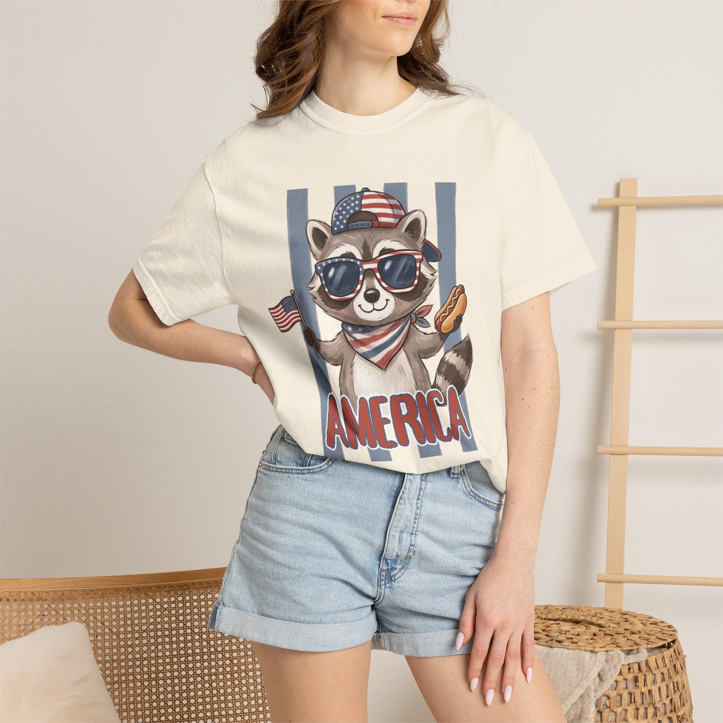 COMFORT COLORS - Patriotic Raccoon America T-Shirt