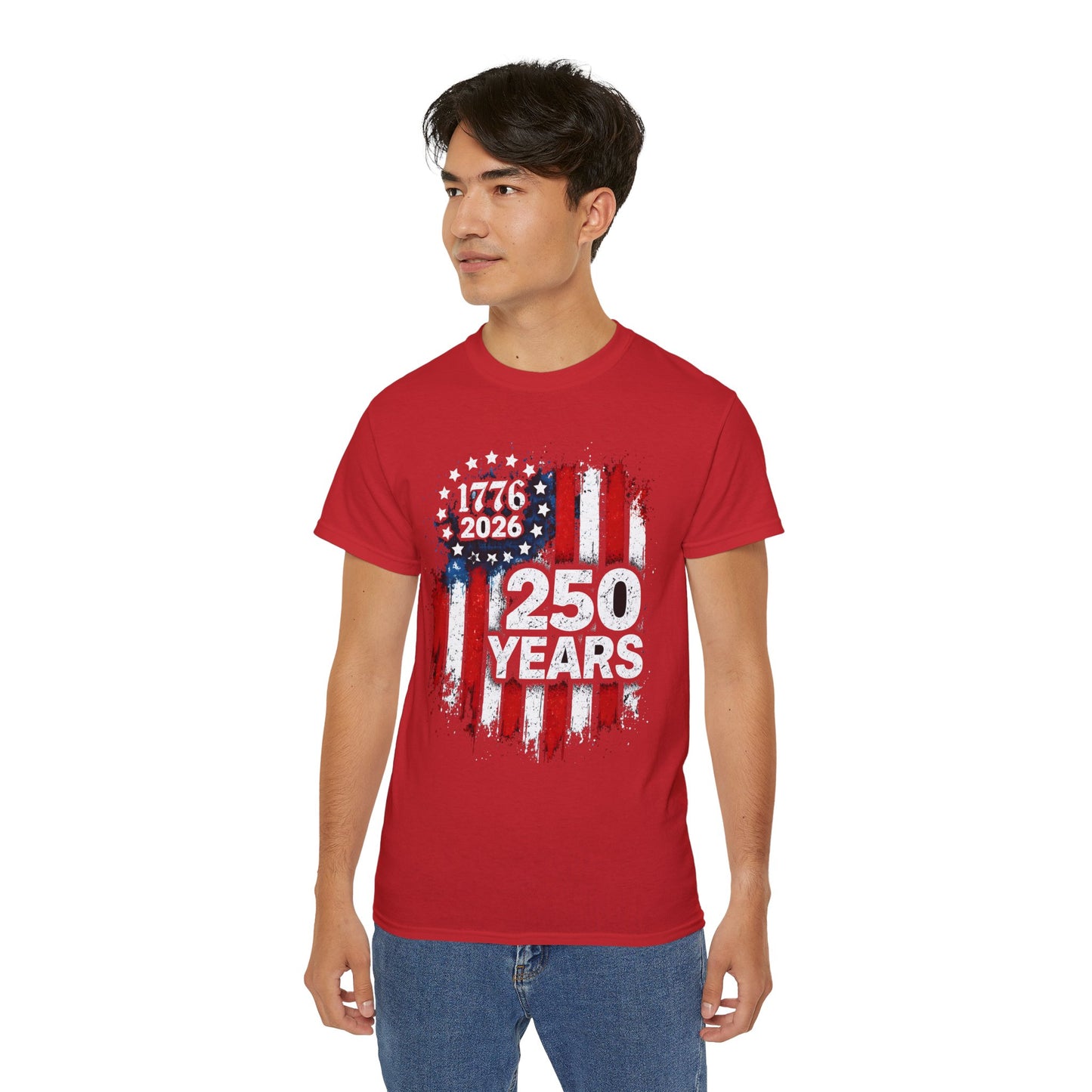 GILDAN - 250 Years American Flag T-Shirt — 1776–2026 Patriotic Independence Day Tee