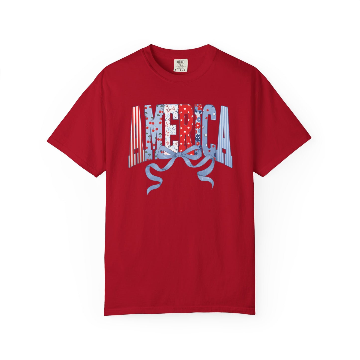 COMFORT COLORS  - America Graphic T-Shirt – Patriotic Red White Blue Tee with Ribbon