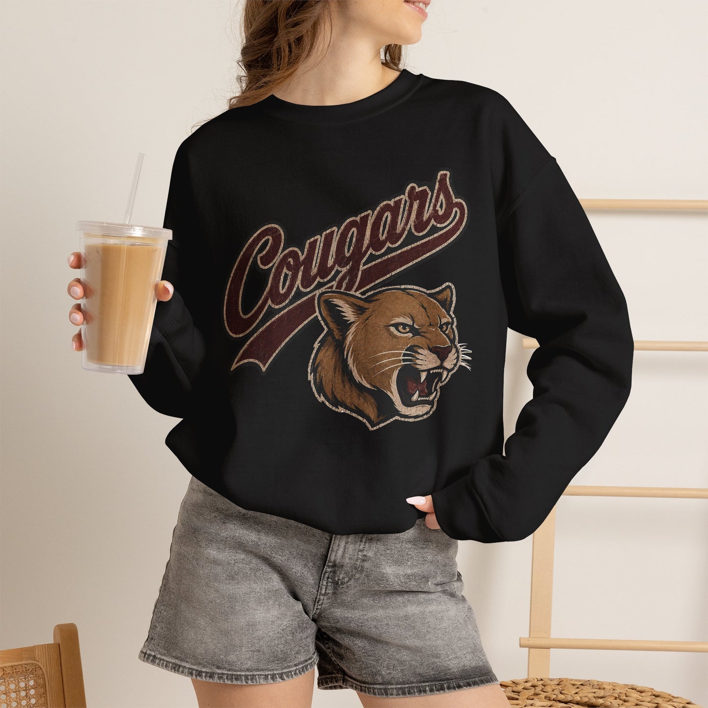 GILDAN - Cougars Mascot Crewneck Sweatshirt — Vintage Athletic Cougar Design