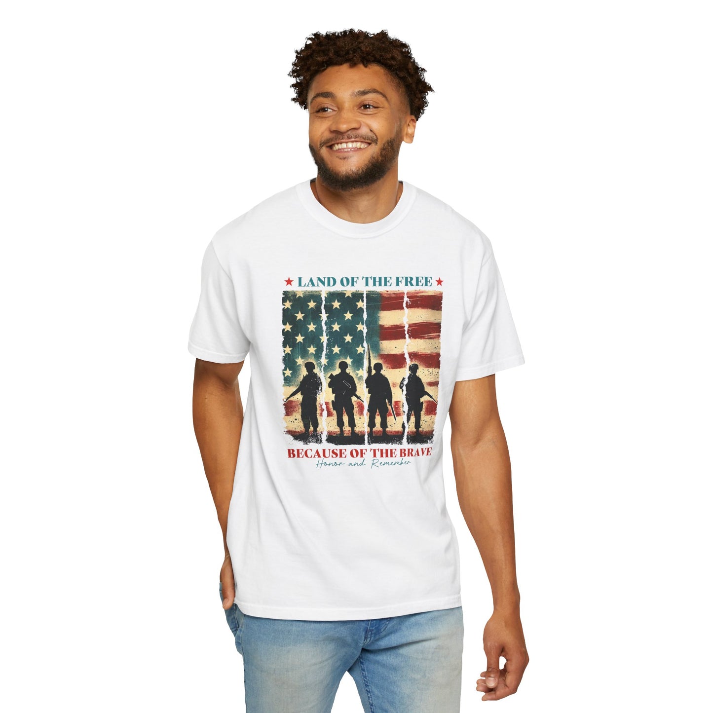 COMFORT COLORS - Veteran Tribute T-Shirt — "Land of the Free Because of the Brave" Patriotic Tee