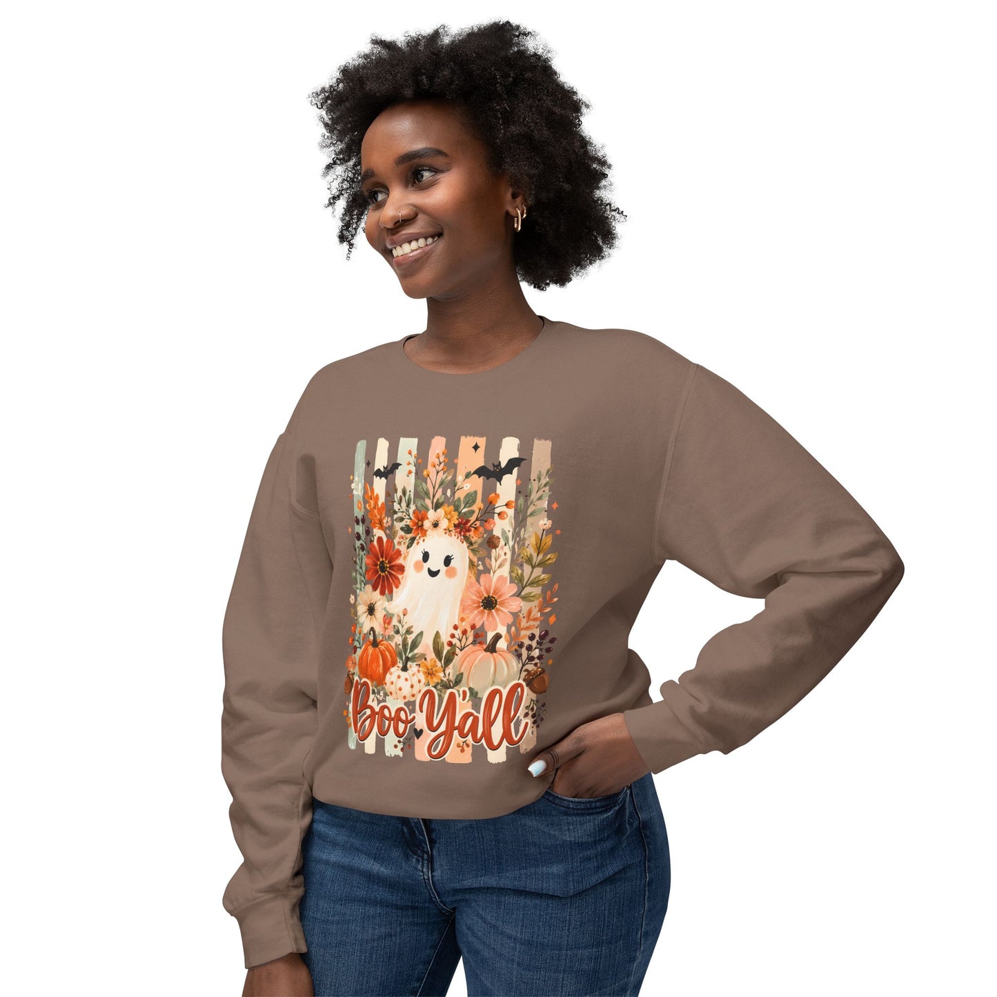 COMFORT COLORS - Boo Y'all Halloween Sweatshirt — Cute Ghost & Pumpkin Fall Crewneck
