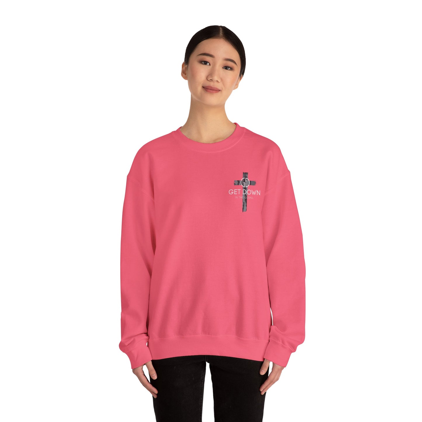 GILDAN - GET DOWN IN THE GOSPEL ADULT SWEATSHIRT GRAY CAMO CROSS
