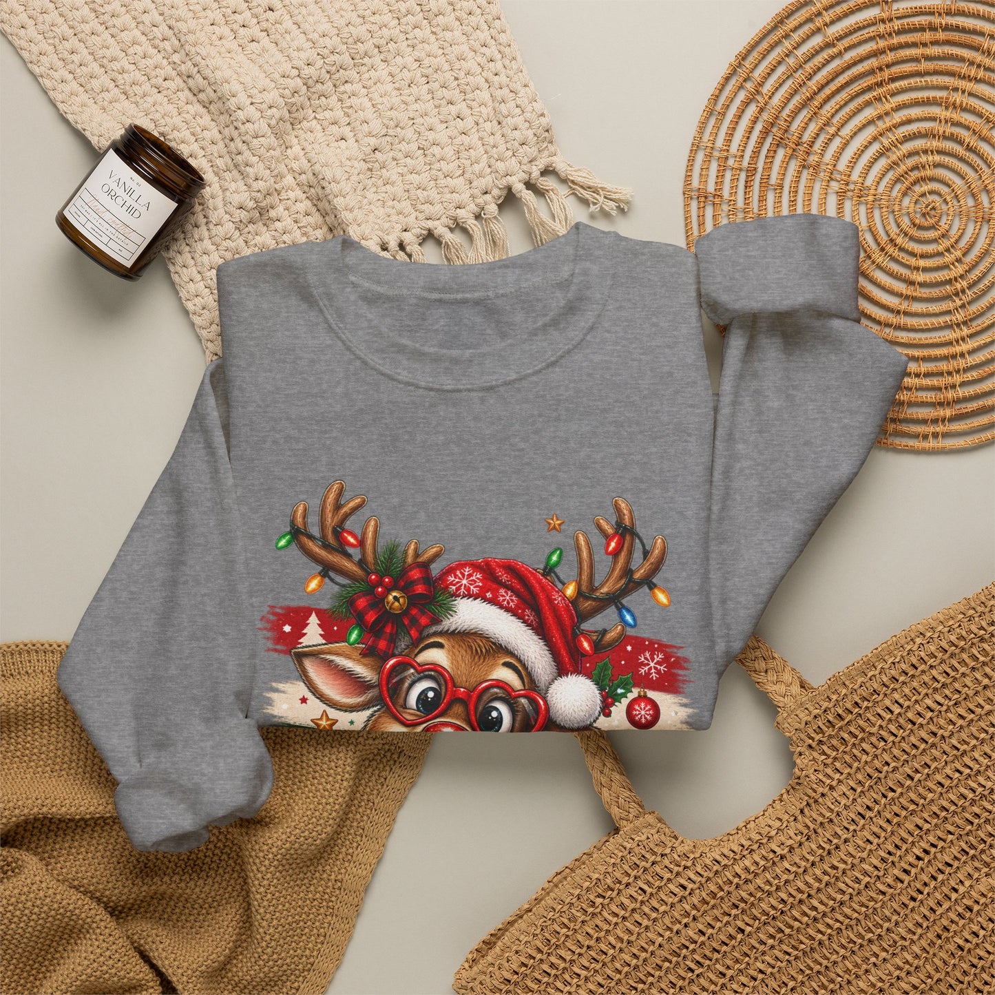GILDAN - Cute Christmas Reindeer Crewneck Sweatshirt
