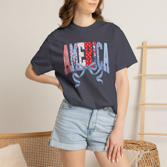 COMFORT COLORS  - America Graphic T-Shirt – Patriotic Red White Blue Tee with Ribbon
