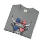 COMFORT COLORS - Patriotic Highland Cow T-Shirt — American Flag Heart Sunglasses