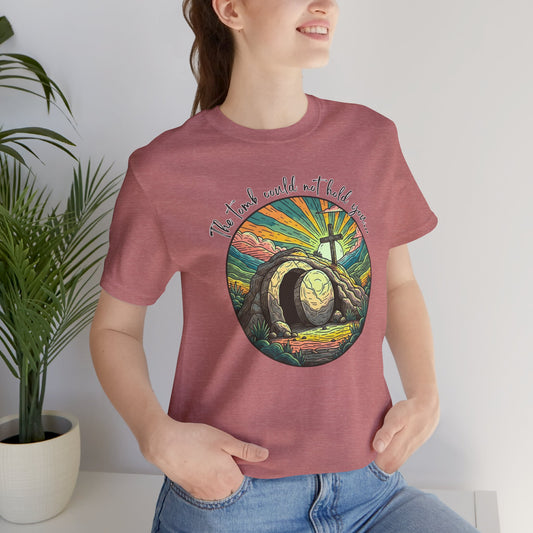 BELLA CANVAS - Easter Sunrise T-Shirt — He Is Risen Tomb & Cross Christian Tee