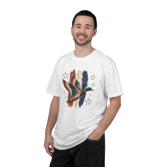 COMFORT COLORS - Mallard Duck Vintage Flag T-Shirt — Retro Patriotic Waterfowl Tee