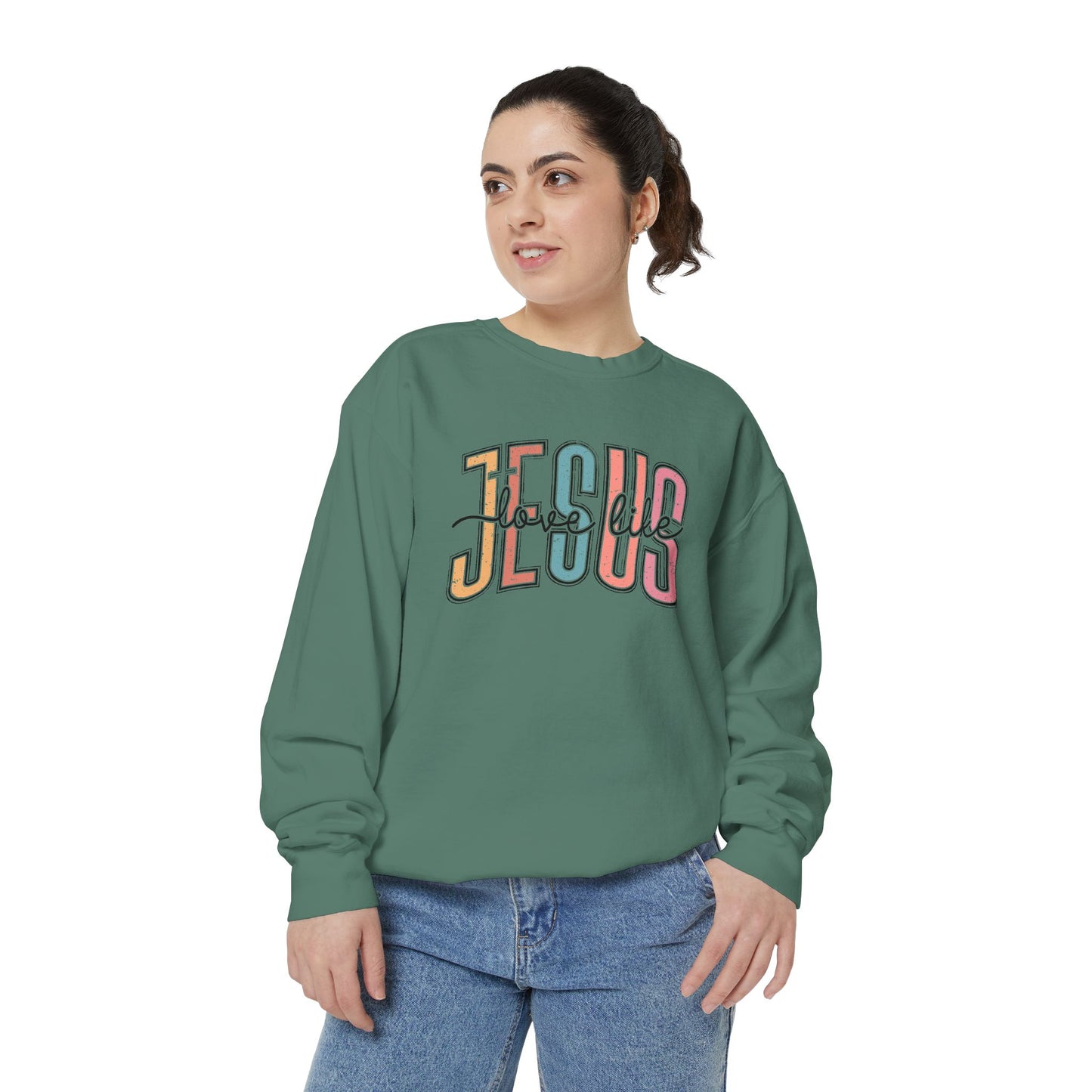 COMFORT COLORS - Jesus Floral Graphic Sweatshirt — Retro Pastel Faith Pullover