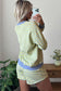 Yellow Stripe Color Block Detail Long Sleeve Pullover Elastic Waist Pull On Shorts 2pcs Set