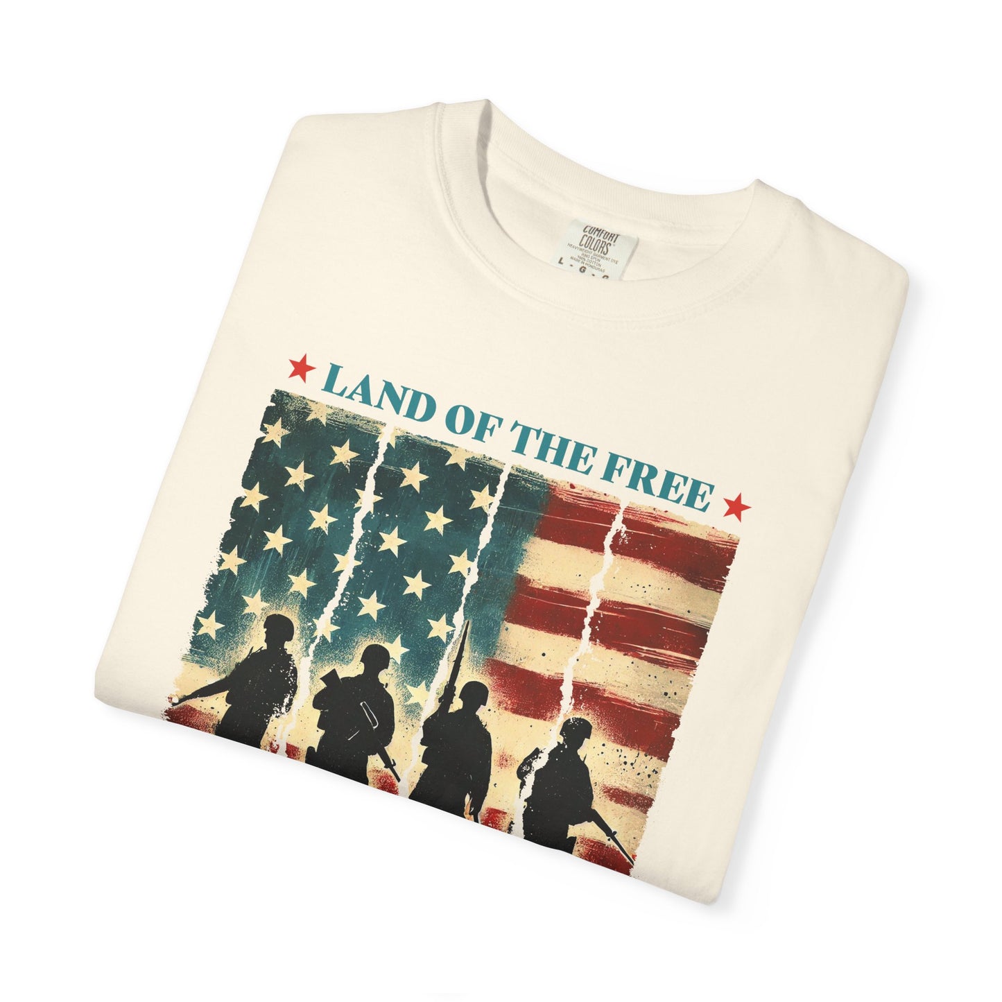 COMFORT COLORS - Veteran Tribute T-Shirt — "Land of the Free Because of the Brave" Patriotic Tee