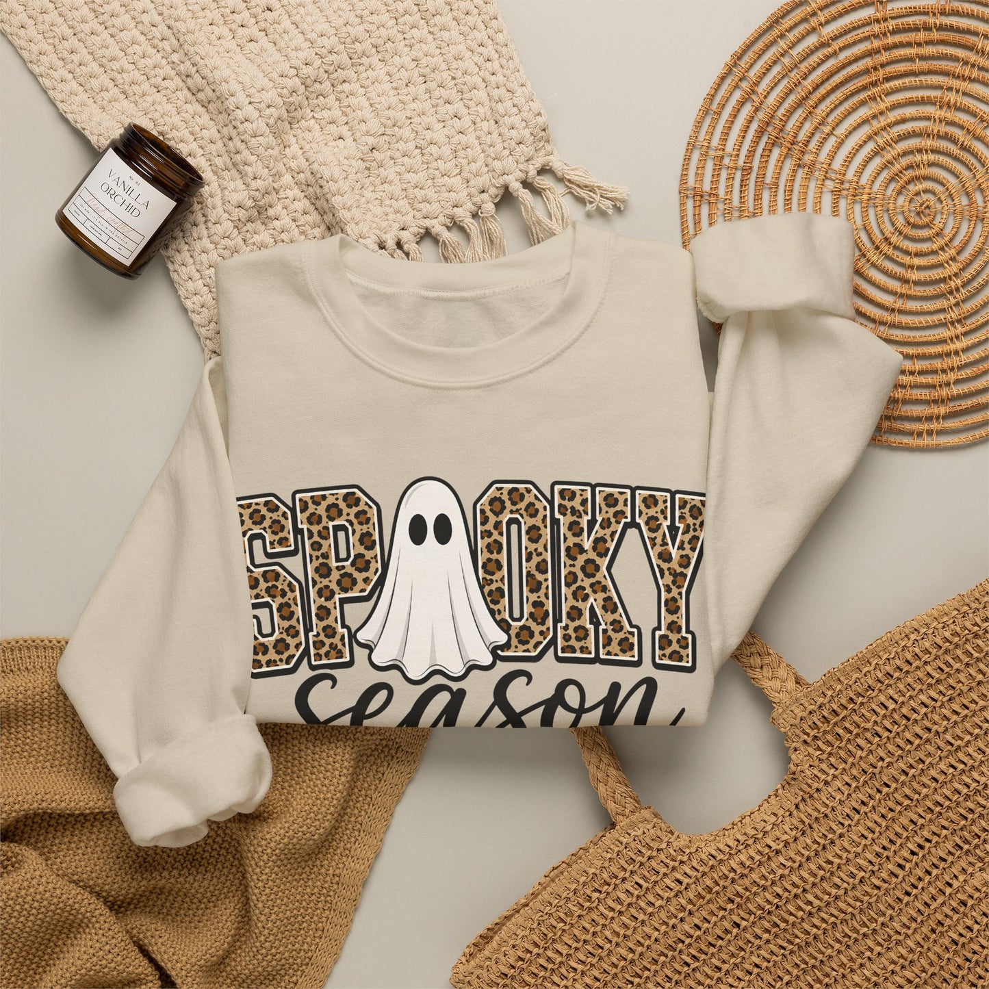 GILDAN - Spooky Season Sweatshirt — Leopard Print Ghost Halloween Crewneck