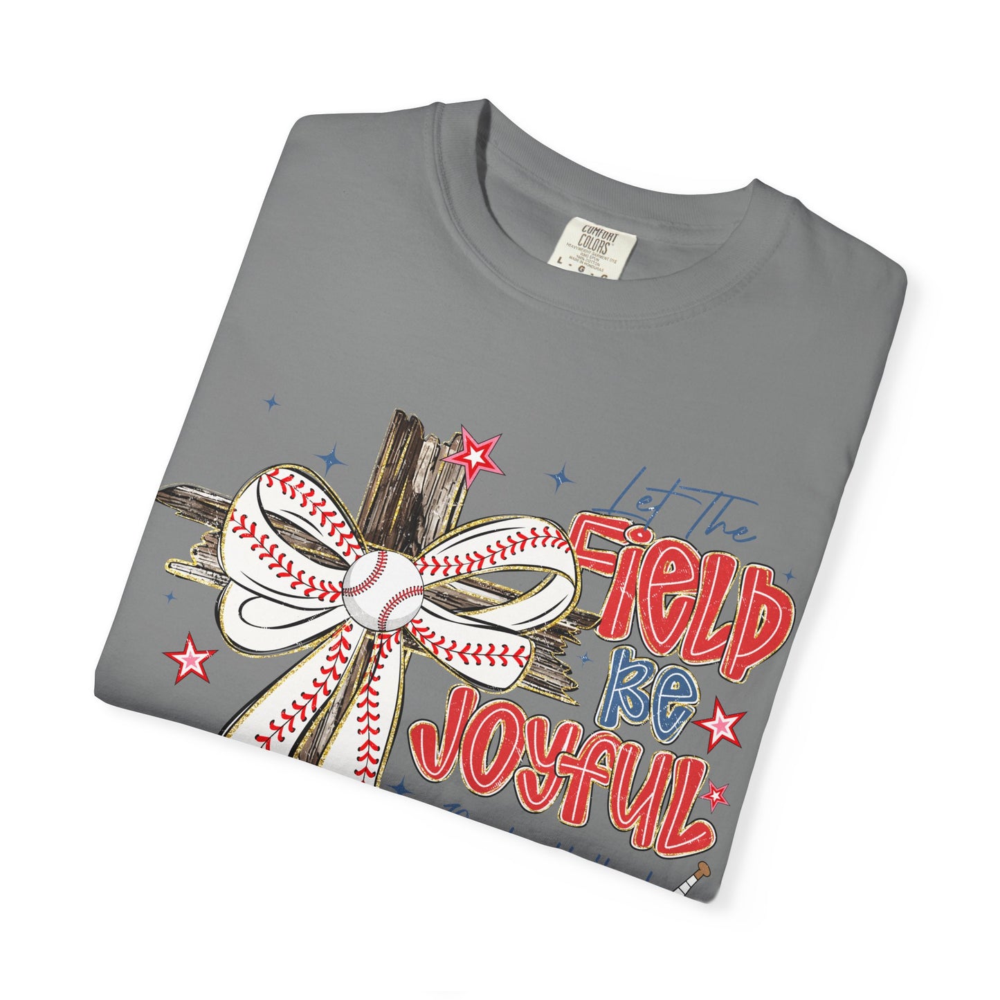 COMFORT COLORS - Baseball Crossbow T-Shirt — "Let the Field Be Joyful" Patriotic Sports Tee