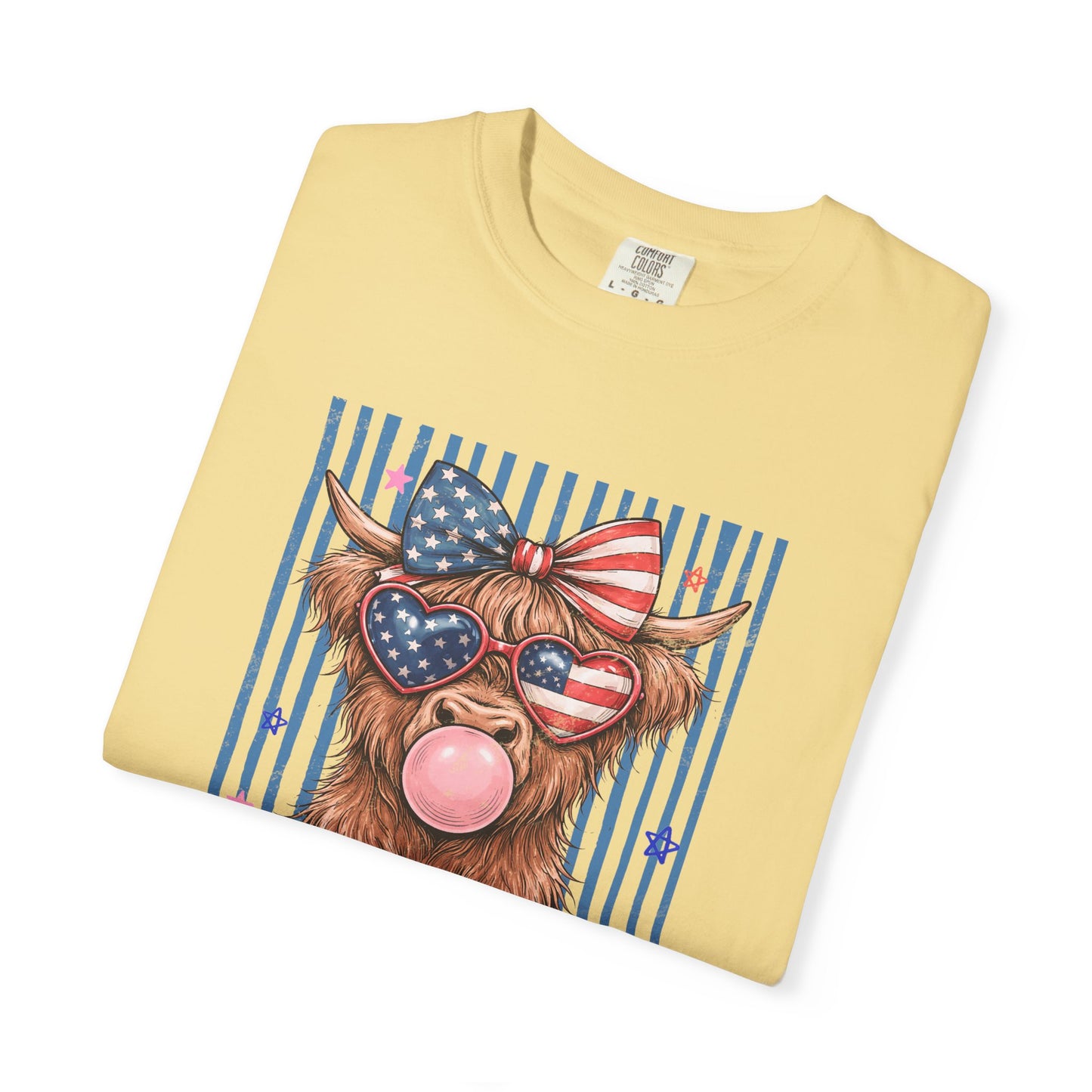 COMFORT COLORS - All American Girl T-Shirt — Patriotic Cow Pup Graphic Tee