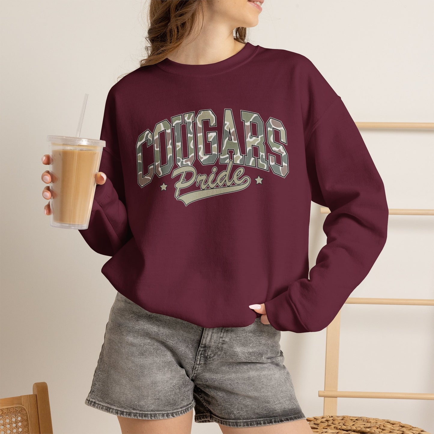 GILDAN - Cougars Pride Crewneck Sweatshirt — Vintage Camo School Spirit Pullover