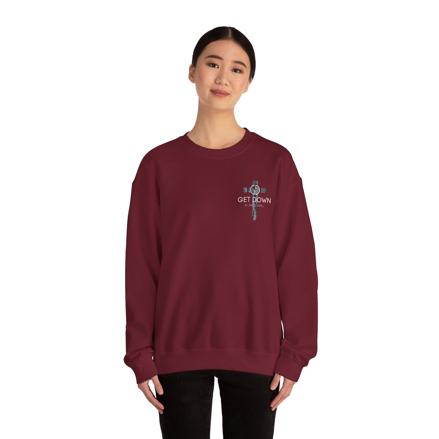 GILDAN - GET DOWN IN THE GOSPEL ADULT SWEATSHIRT GRAY CAMO CROSS