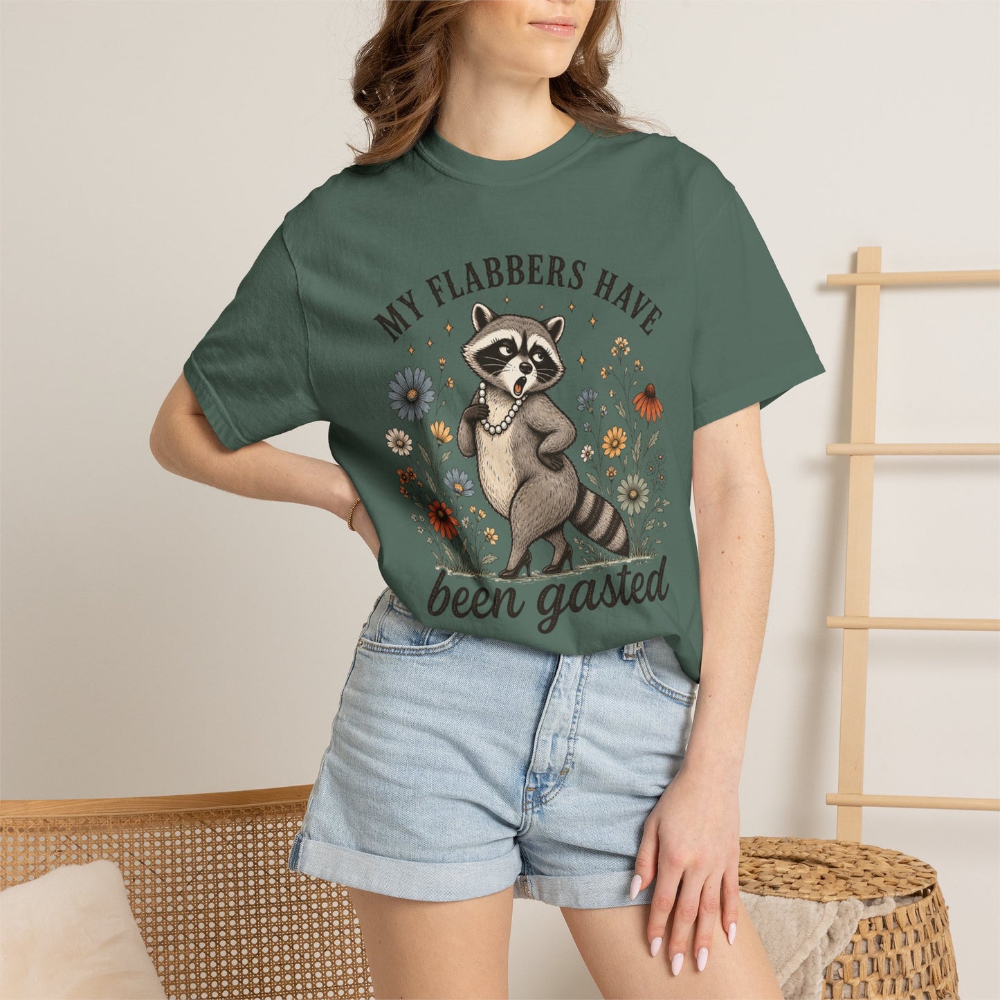 COMFORT COLOR - Raccoon Floral Tee — "My Flabbers Have Been Gasted" Graphic T-Shirt