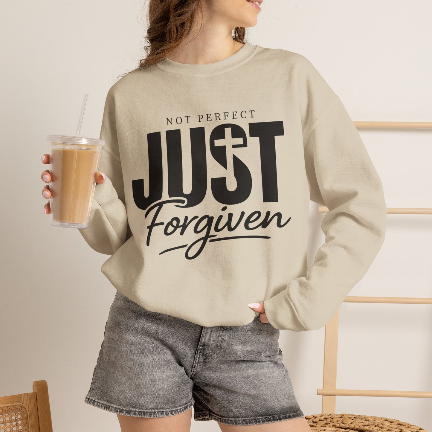 GILDAN  -Just Forgiven Sweatshirt — Christian Faith Crewneck (Not Perfect)