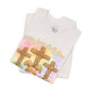 BELLA  CANVAS - Easter Bunny Kneeling at Crosses T‑Shirt — Christian Easter Faith Tee