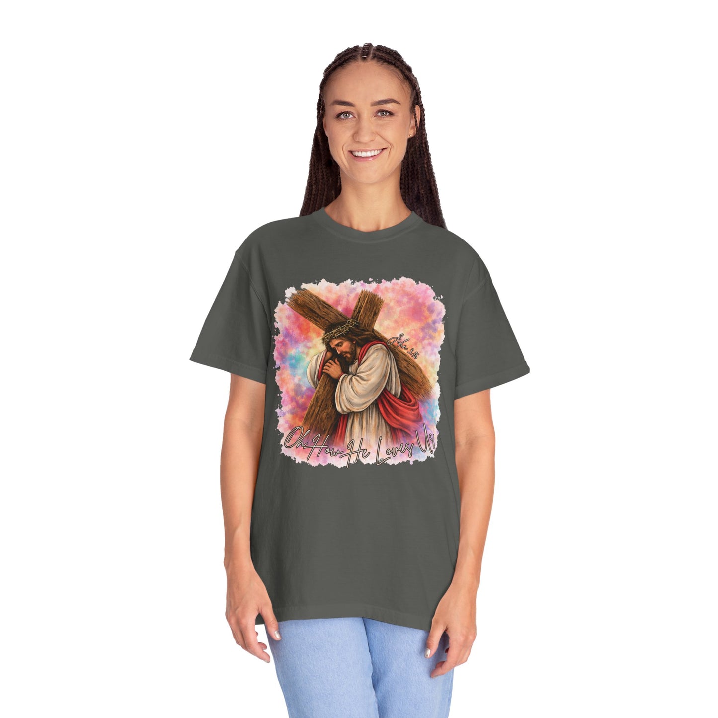COMFORT COLORS - Christian Jesus Carrying Cross T-Shirt — Faith Inspirational Graphic Tee