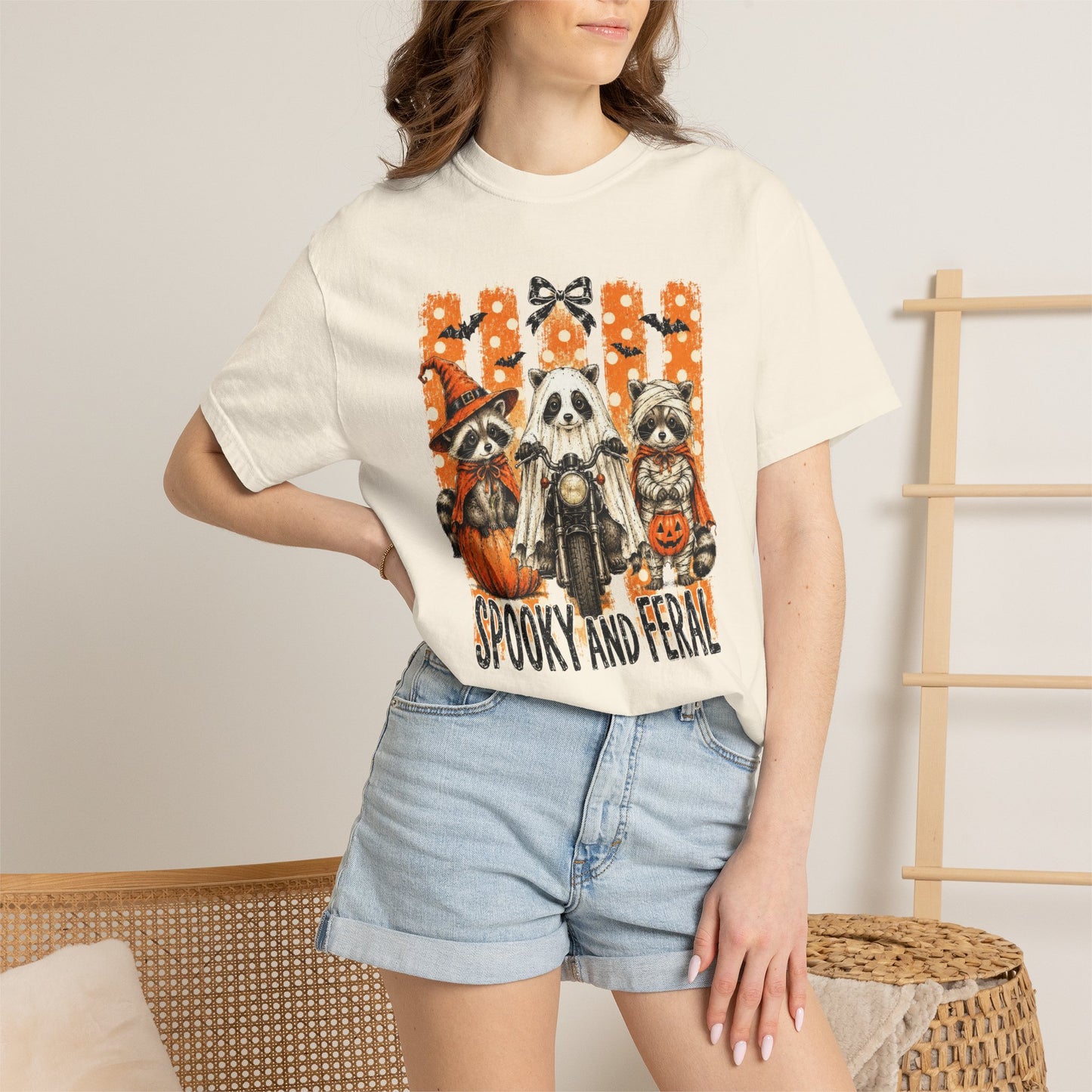 COMFORT COLORS - Spooky and Feral Halloween T-Shirt — Raccoon & Pumpkin Costume Tee