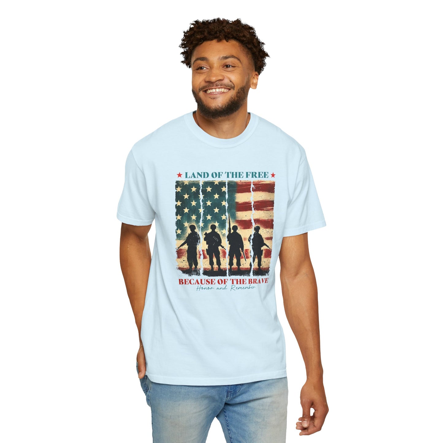 COMFORT COLORS - Veteran Tribute T-Shirt — "Land of the Free Because of the Brave" Patriotic Tee